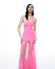 Evadne Floral Lace Dress - Pink