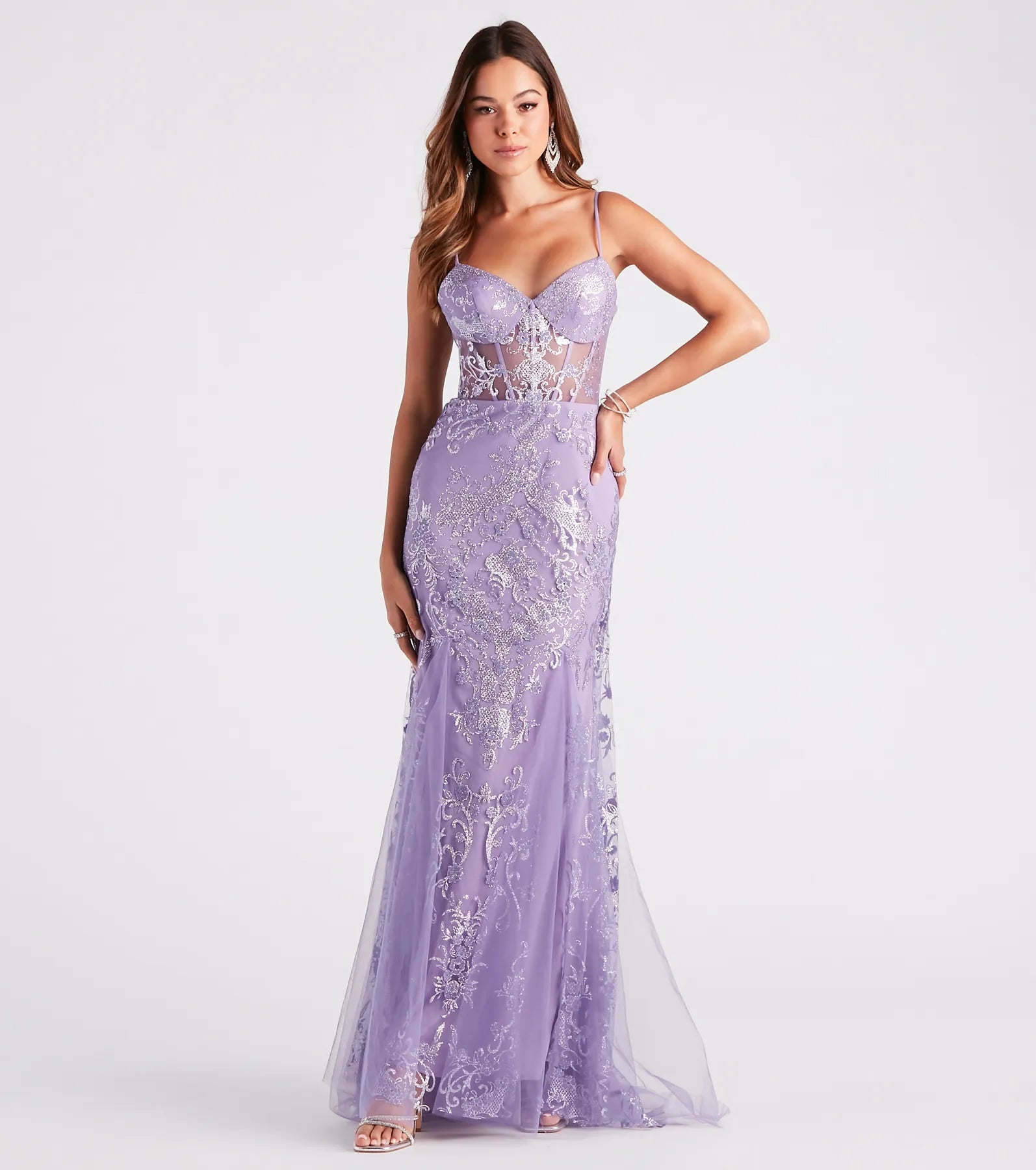 Keria Formal Glitter Lace Mermaid Dress