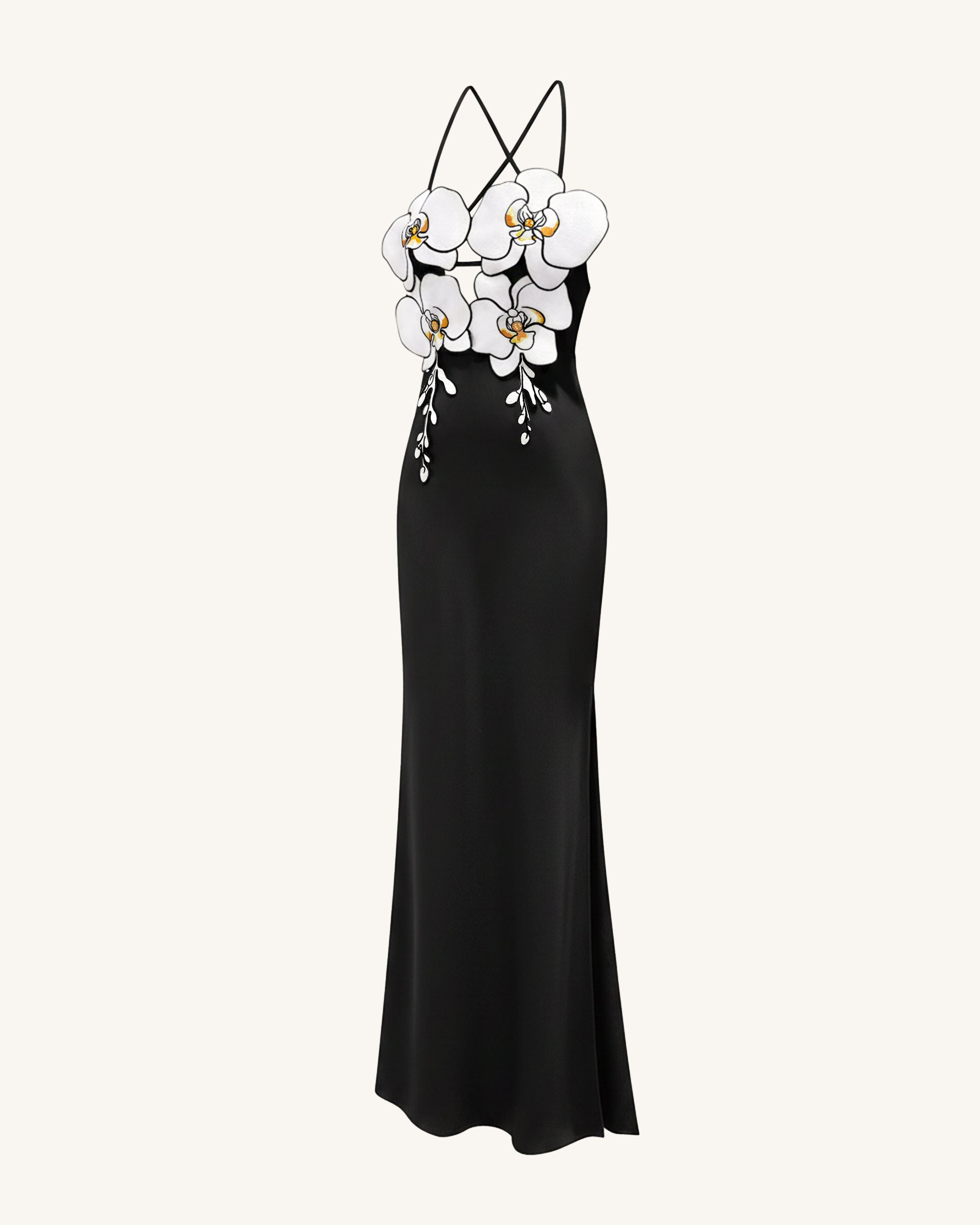 Orchid Embroidered Dress – Black/White