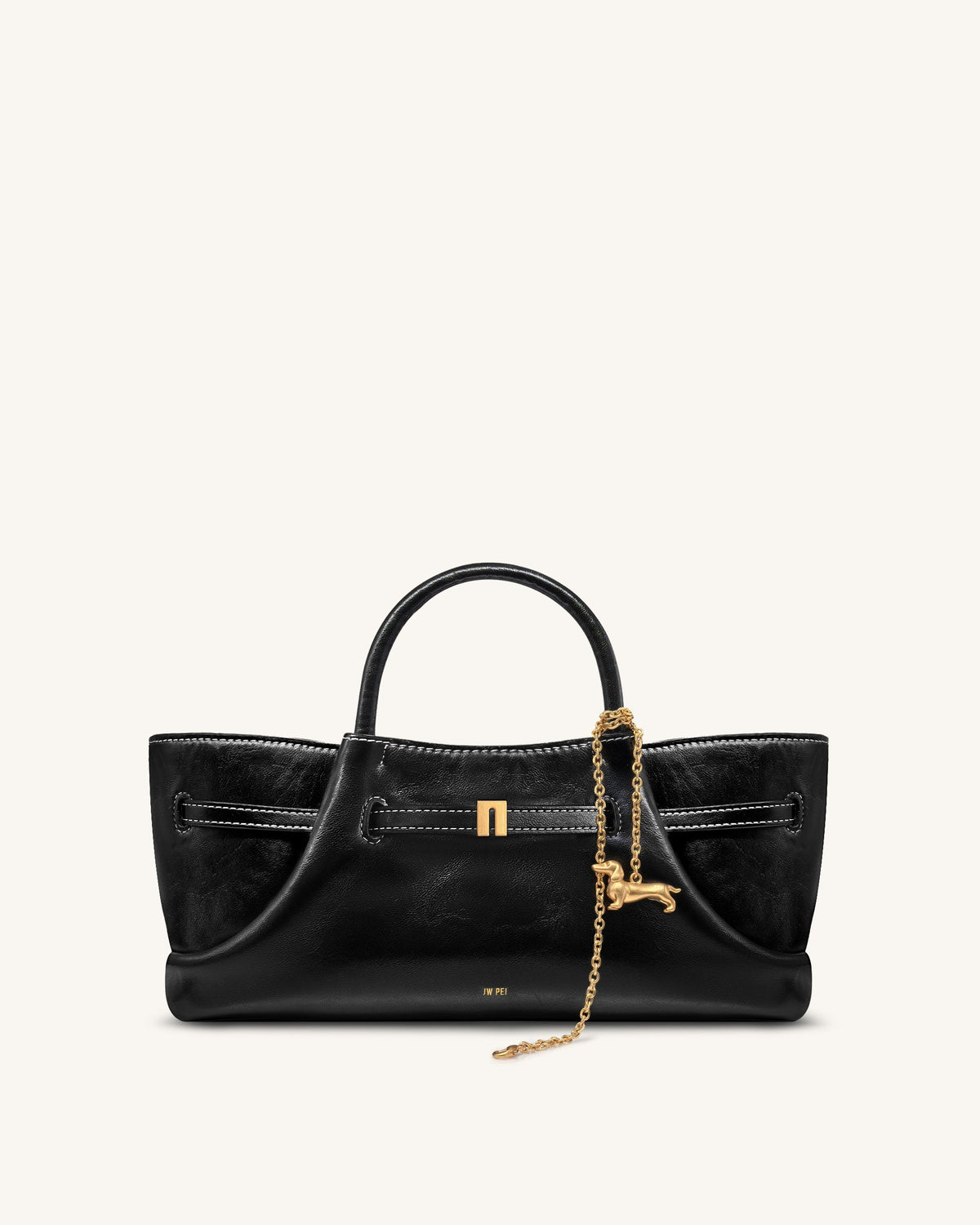Maeve Dachshund Metal Charm Tote Bag - Black