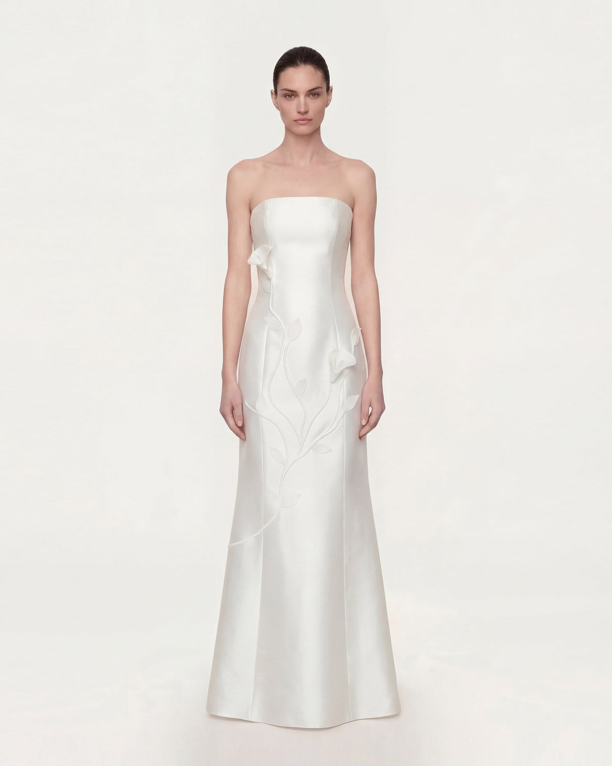 Strapless Floral Polyester Dress - White