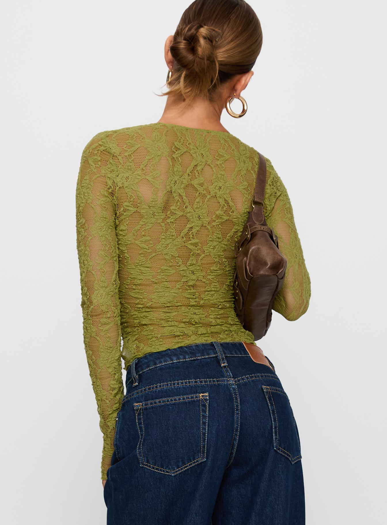 Prized Possessions Sheer Button Up Top Green