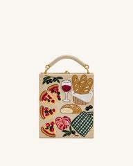 Elle Picnic Pattern Book Top Handle Bag - Khaki