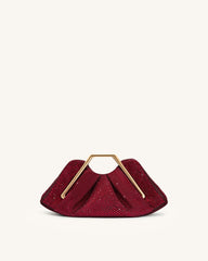Lila Artificial Crystal Metal Frame Clutch - Red