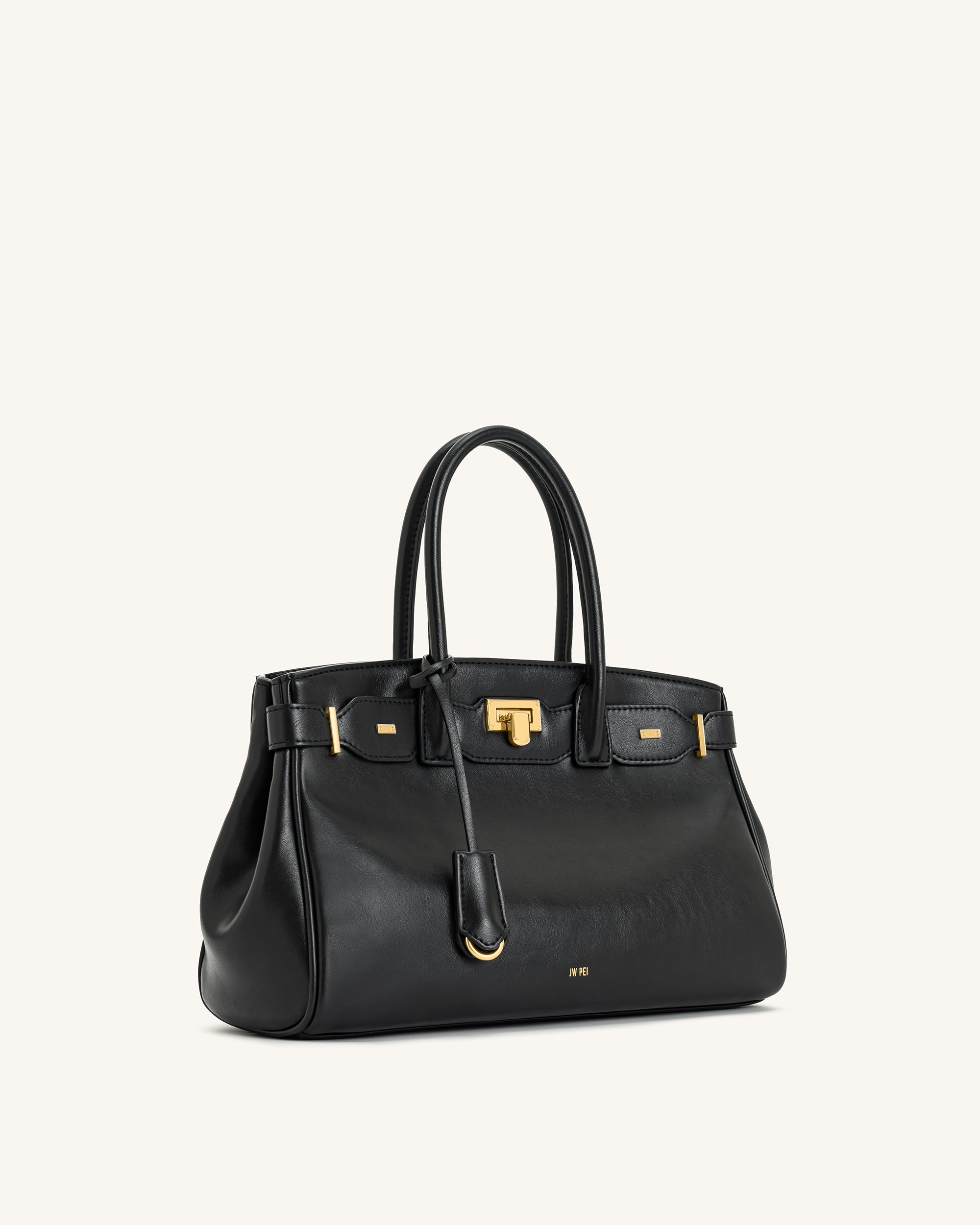 Ziva Metal Lock Decoration Tote Bag - Black