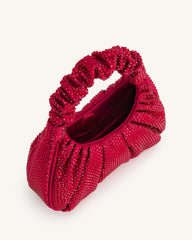 Gabbi Artificial Crystal Medium Ruched Hobo Handbag - Red
