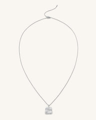 Plantain Fan Pendant Necklace - 18ct White Gold Plated & White Zircon