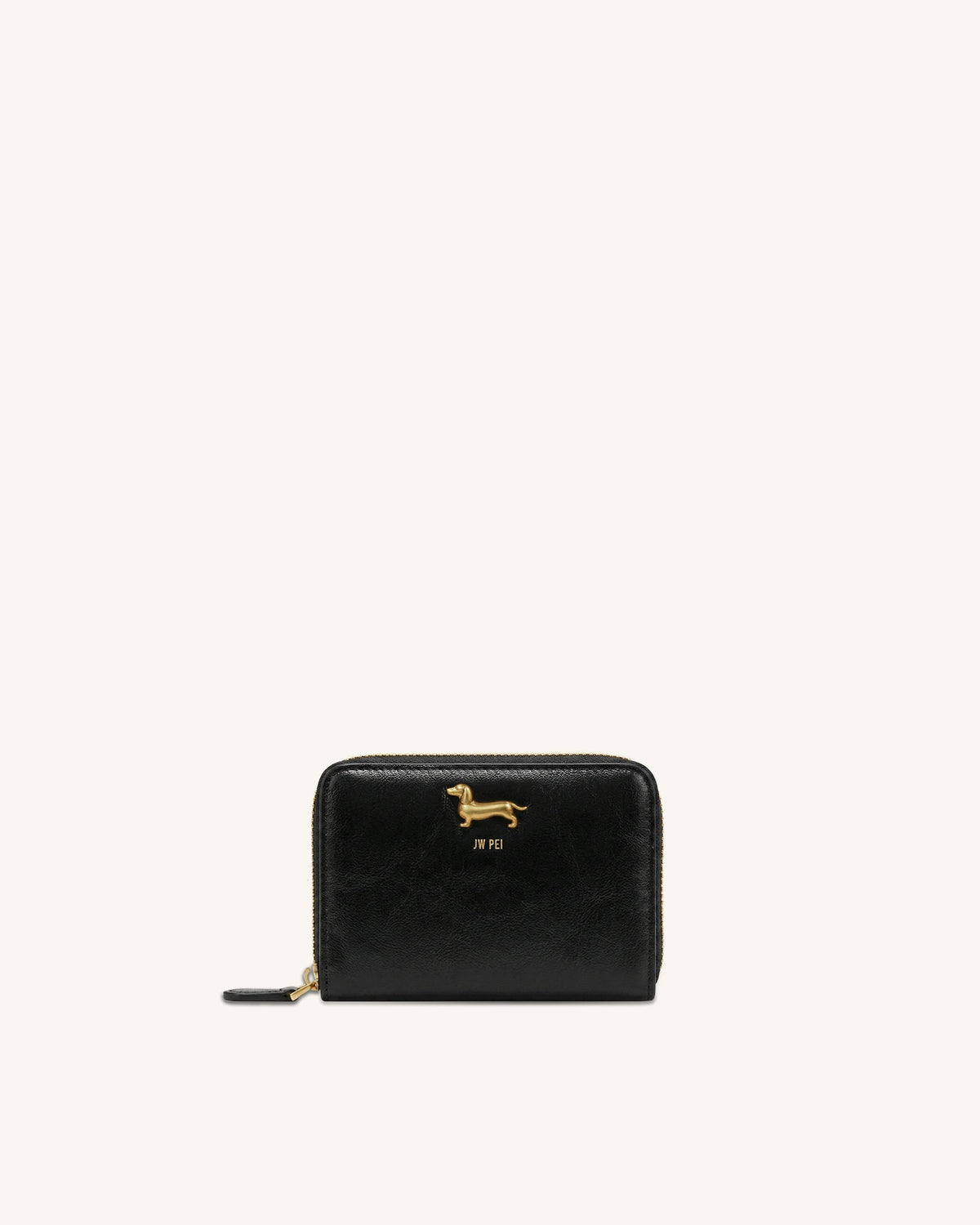 Maeve Dachshund Metal Emblem Zip Wallet - Black