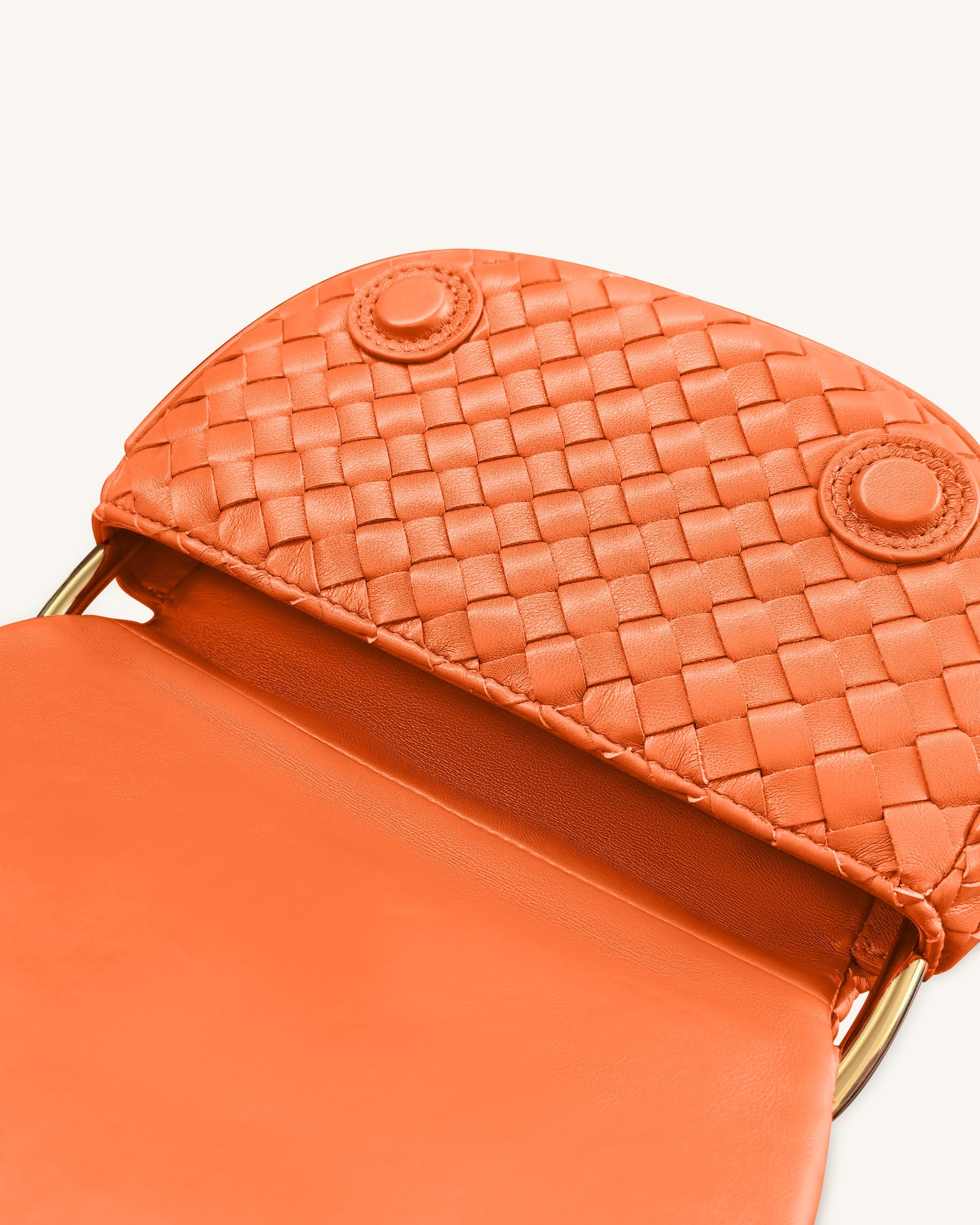 Ione Leopard Shaped Hardware Handle Woven Top Handle Bag - Orange